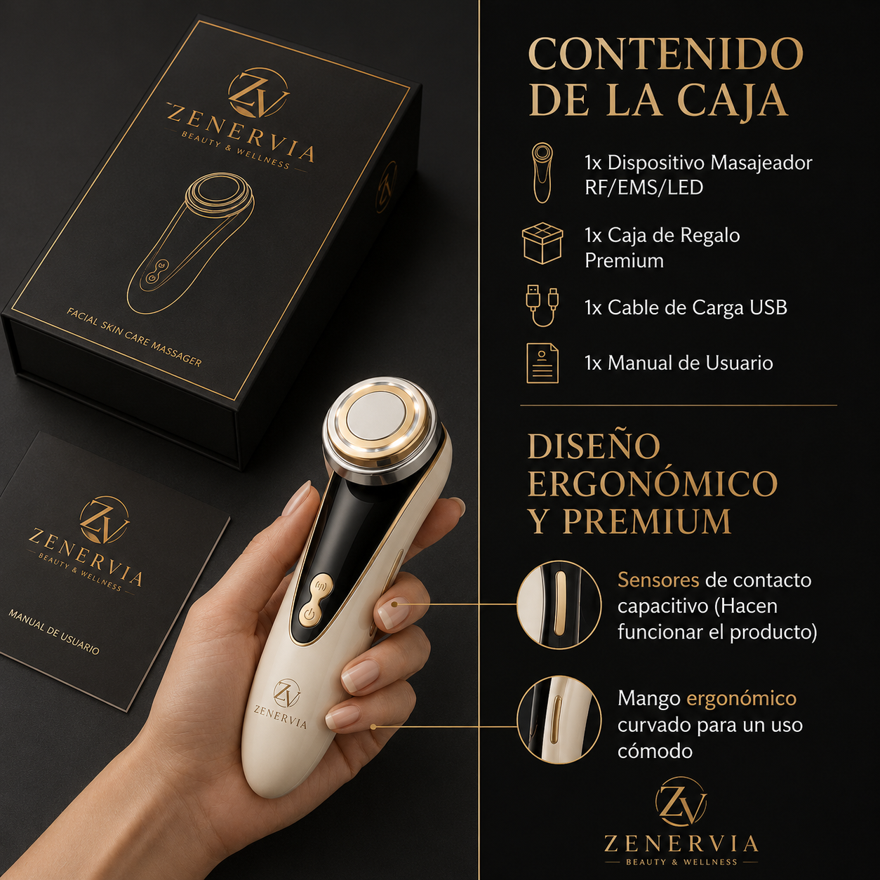 Masajeador facial LED Zenervia