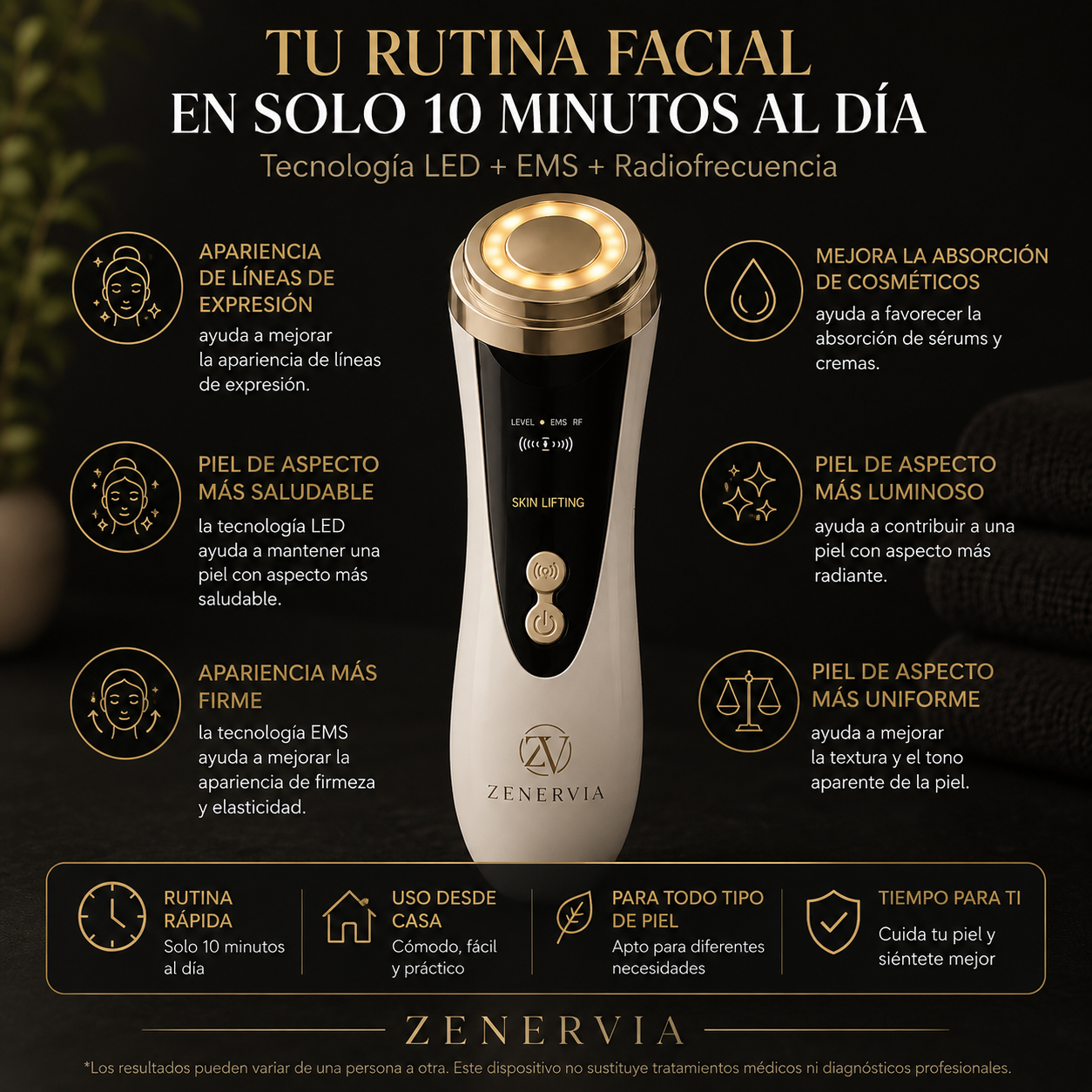 Masajeador facial LED Zenervia