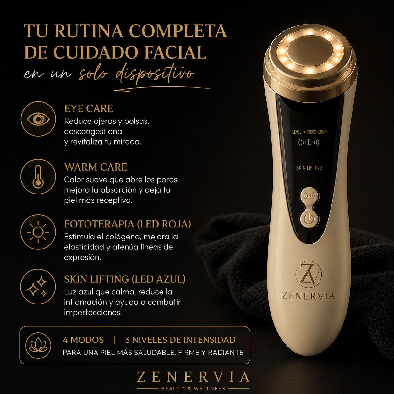 Masajeador facial LED Zenervia