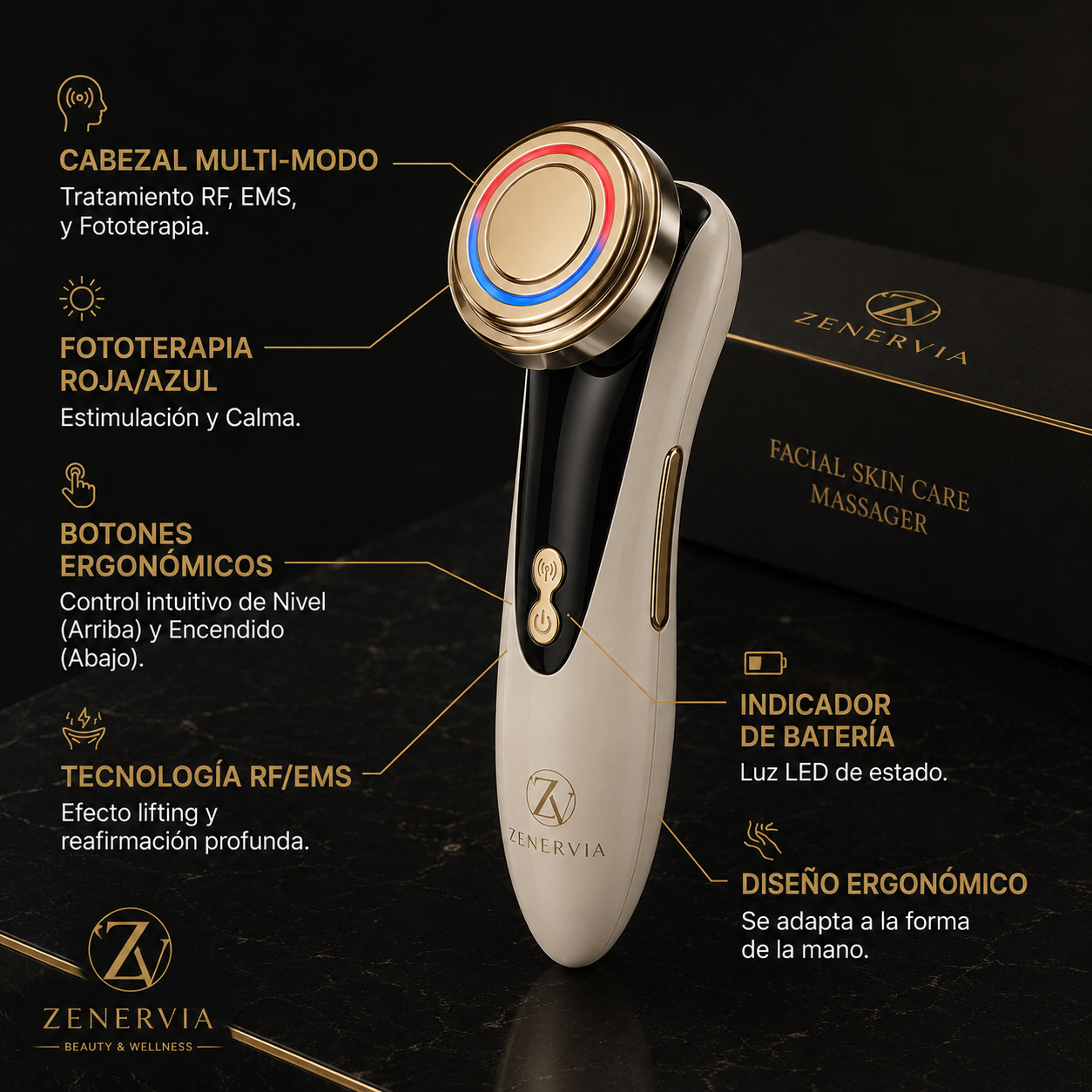 Masajeador facial LED Zenervia