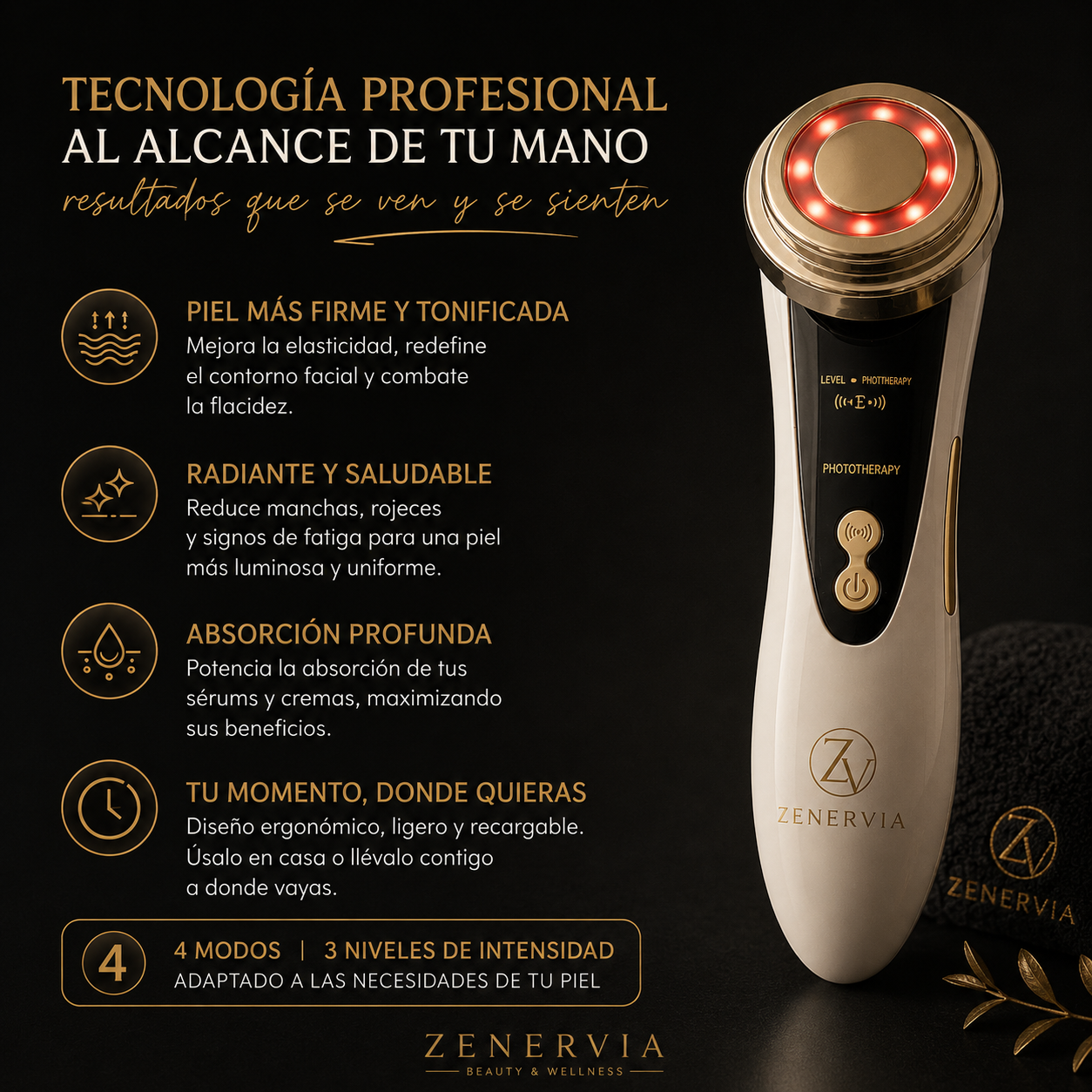 Masajeador facial LED Zenervia